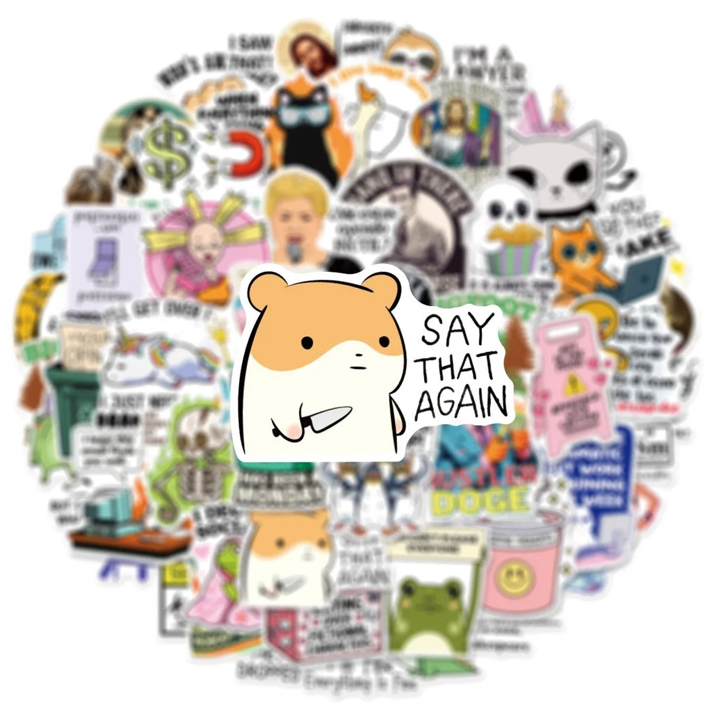 50PCS Funny Snarky Meme Stickers Cartoon Decals Decoration DIY Notebook Fridge Phone Bike Laptop Guitar Graffiti Stickers