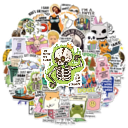 50PCS Funny Snarky Meme Stickers Cartoon Decals Decoration DIY Notebook Fridge Phone Bike Laptop Guitar Graffiti Stickers