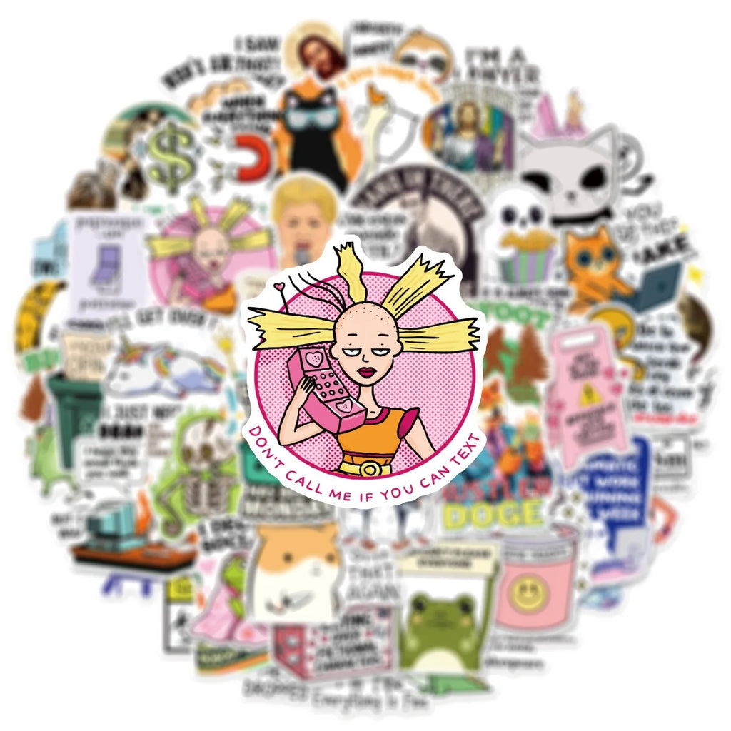 50PCS Funny Snarky Meme Stickers Cartoon Decals Decoration DIY Notebook Fridge Phone Bike Laptop Guitar Graffiti Stickers