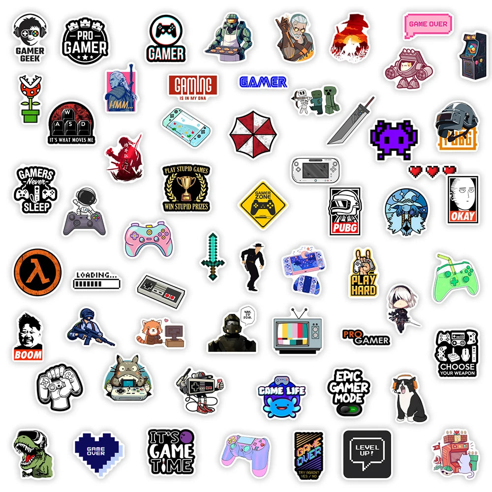 Funny Video Game Lovers Stickers DIY Gift Kids Toy Decal for Laptop Phone Scrapbook Luggage Decorative Graffiti Waterproof