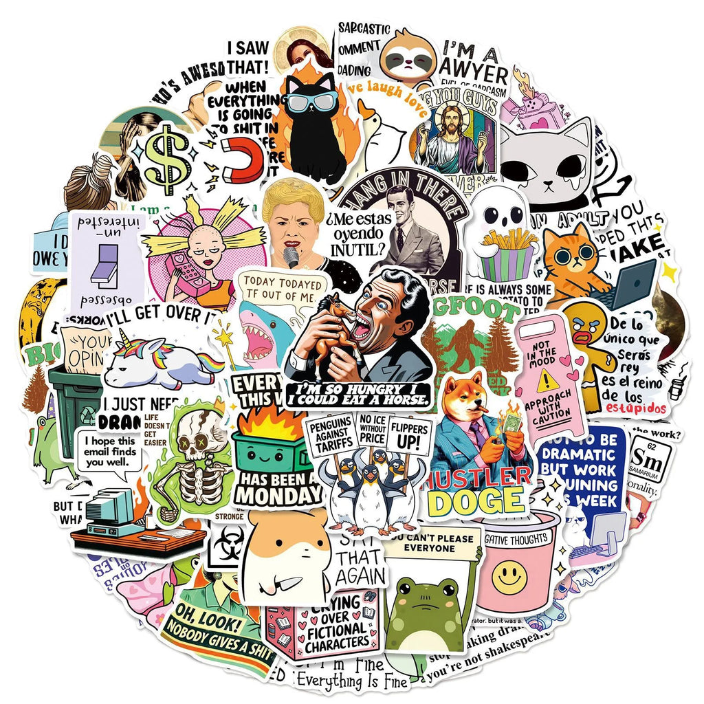 50PCS Funny Snarky Meme Stickers Cartoon Decals Decoration DIY Notebook Fridge Phone Bike Laptop Guitar Graffiti Stickers