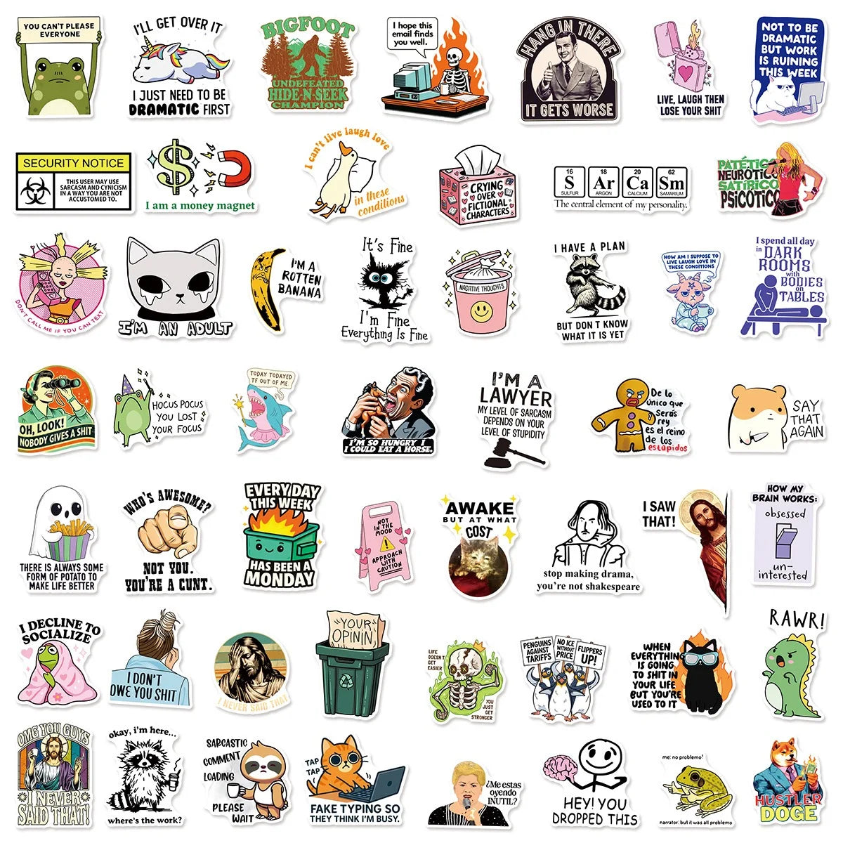 50PCS Funny Snarky Meme Stickers Cartoon Decals Decoration DIY Notebook Fridge Phone Bike Laptop Guitar Graffiti Stickers