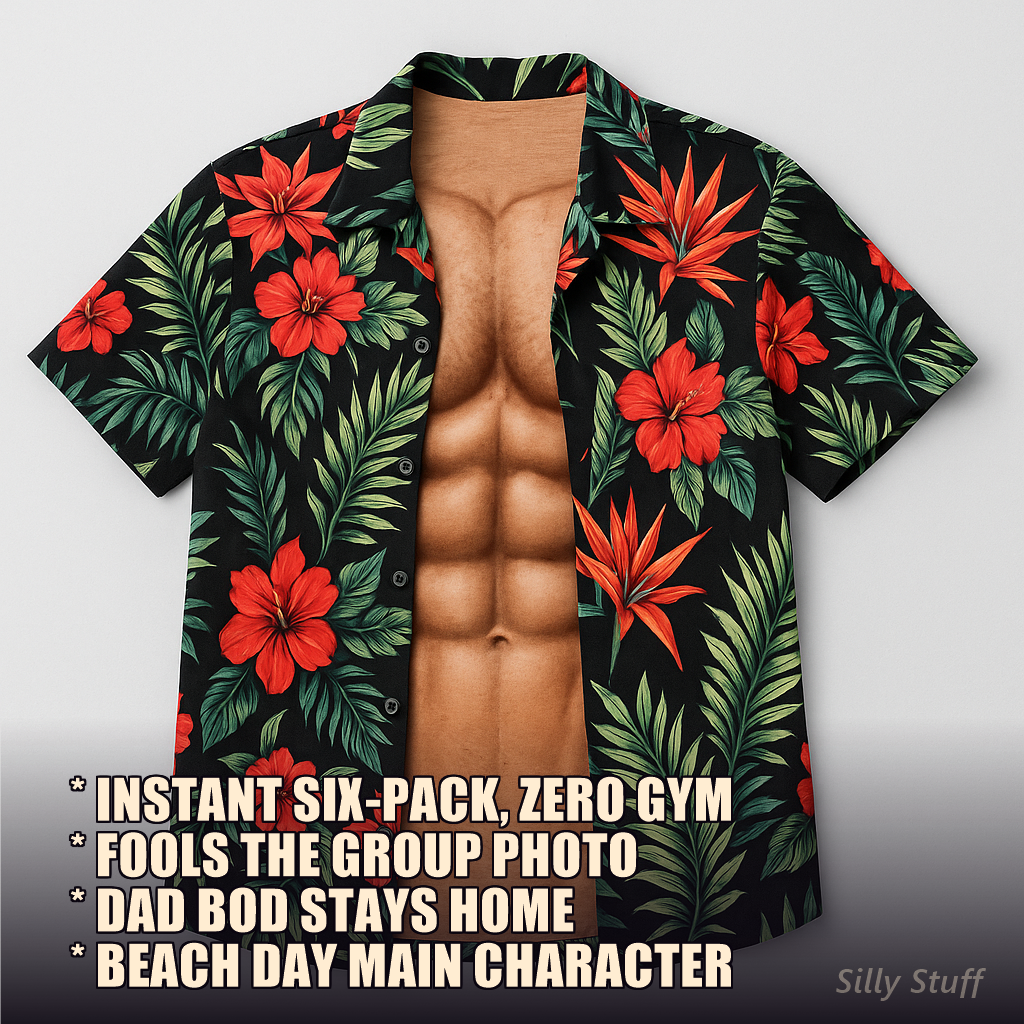 Fake Abs Hawaiian Tee - flat lay product shot