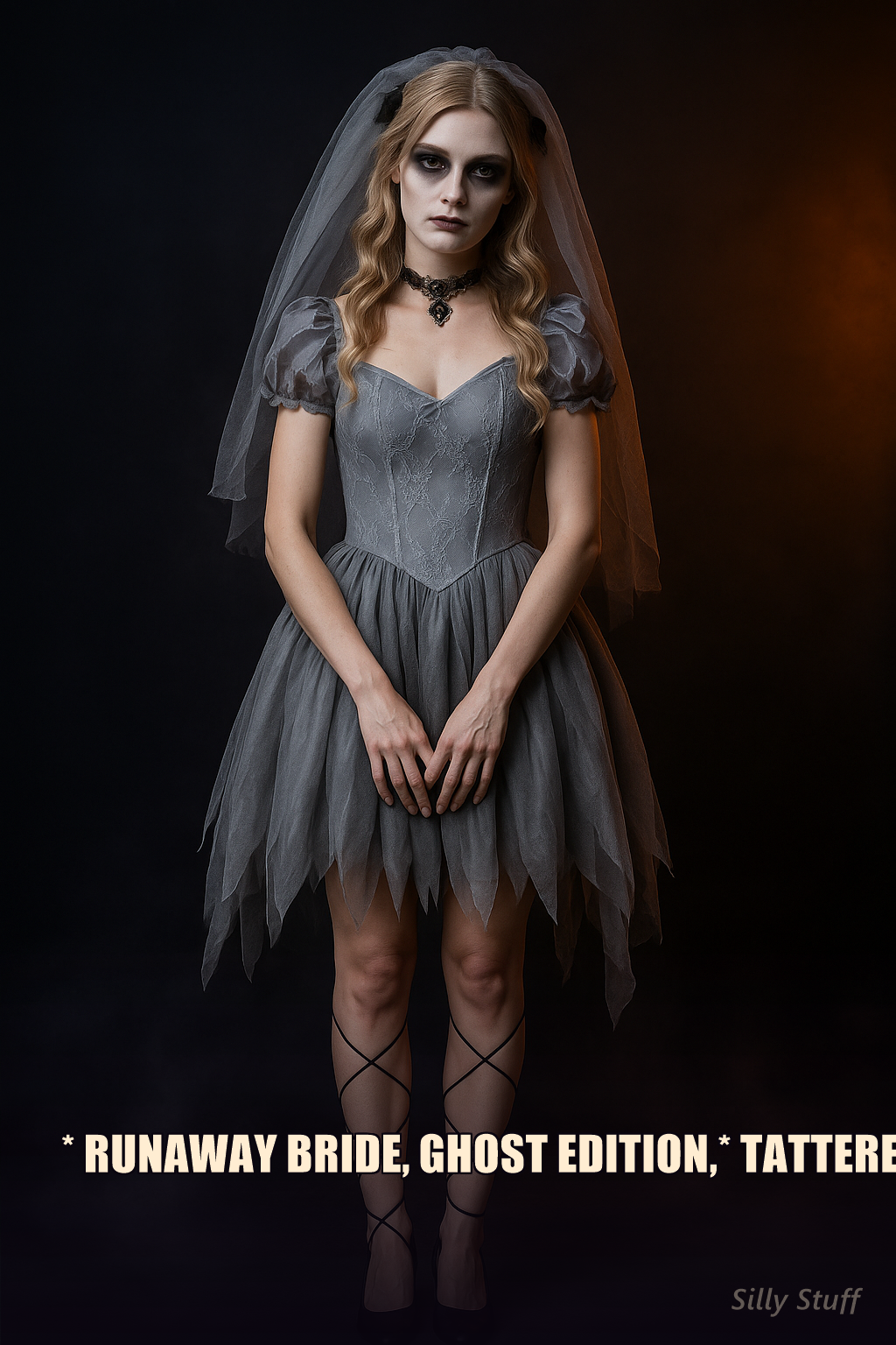 Gothic Ghost Bride Dress - model wearing full costume